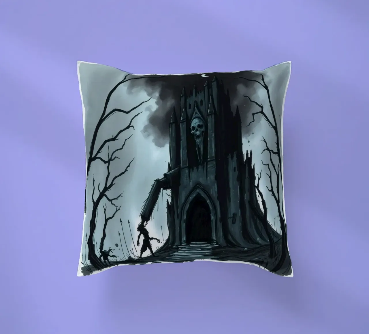 L'oscuro castello si profila minaccioso con una figura scheletrica cuscino da DesignDoodle
