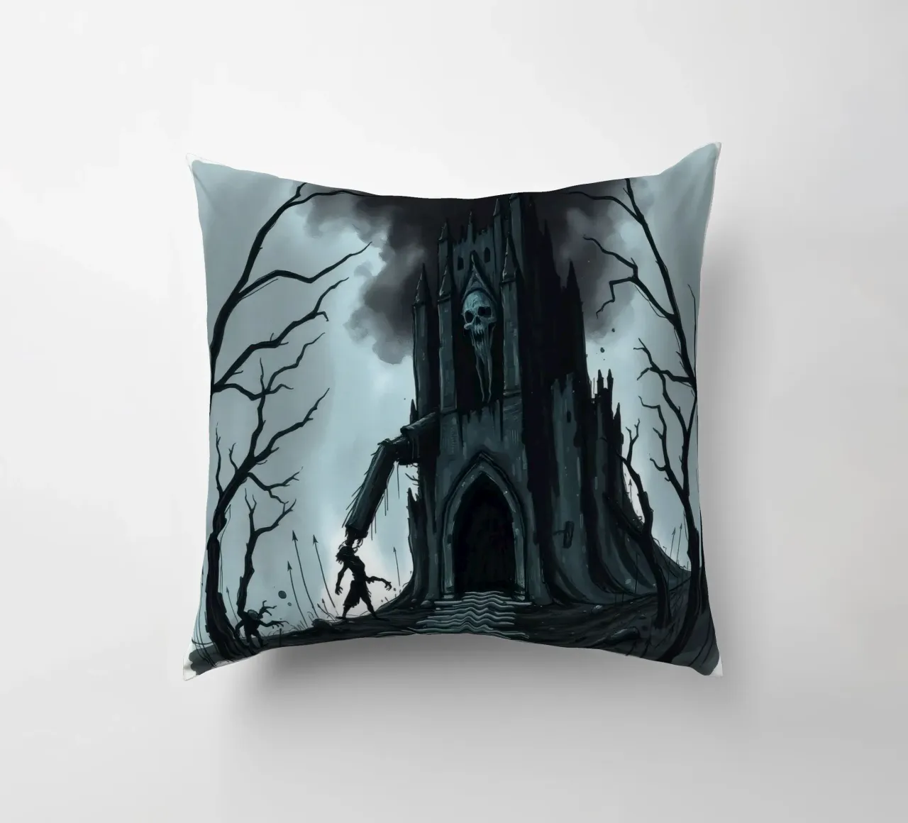 L'oscuro castello si profila minaccioso con una figura scheletrica cuscino da DesignDoodle