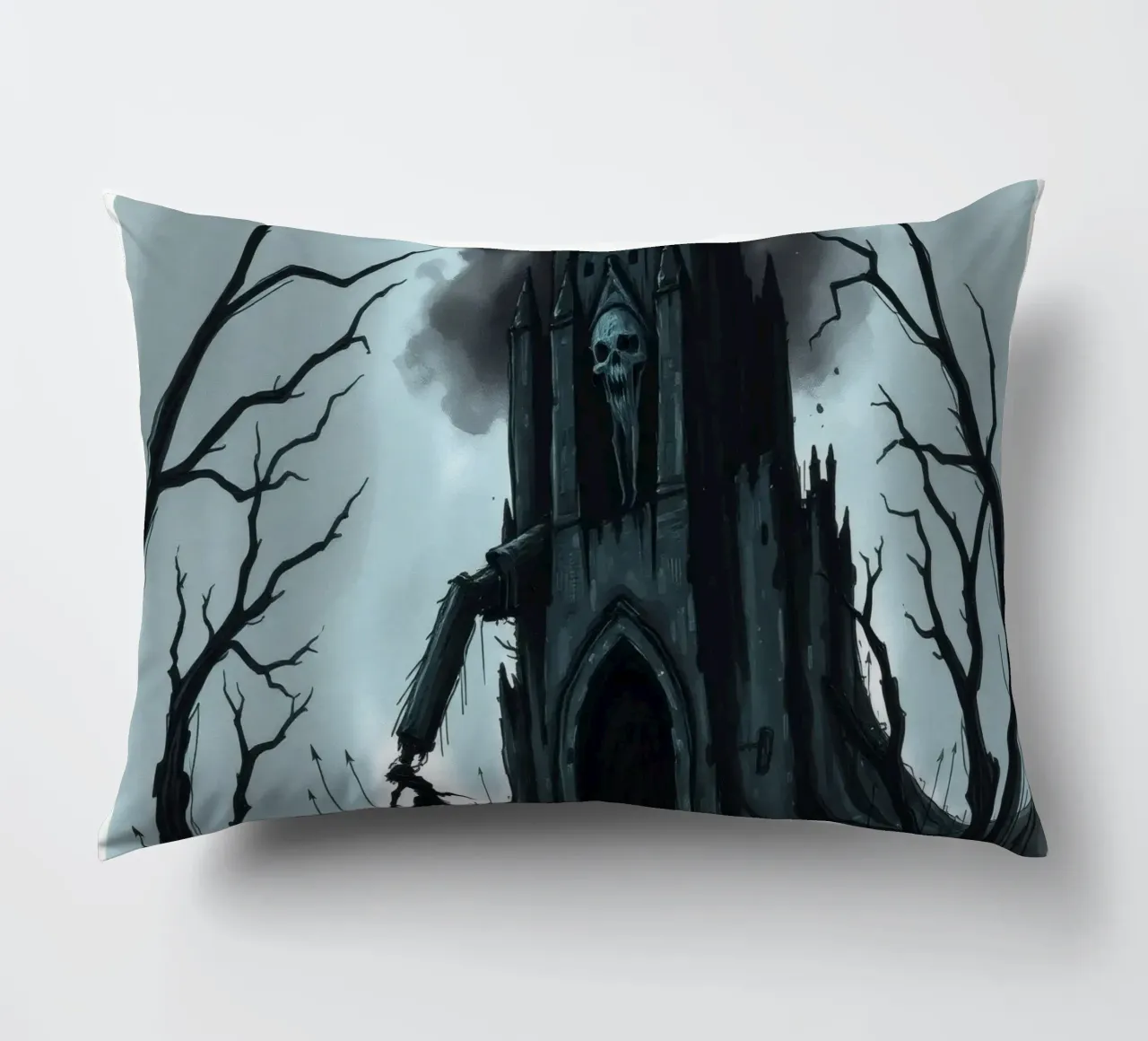 L'oscuro castello si profila minaccioso con una figura scheletrica cuscino da DesignDoodle