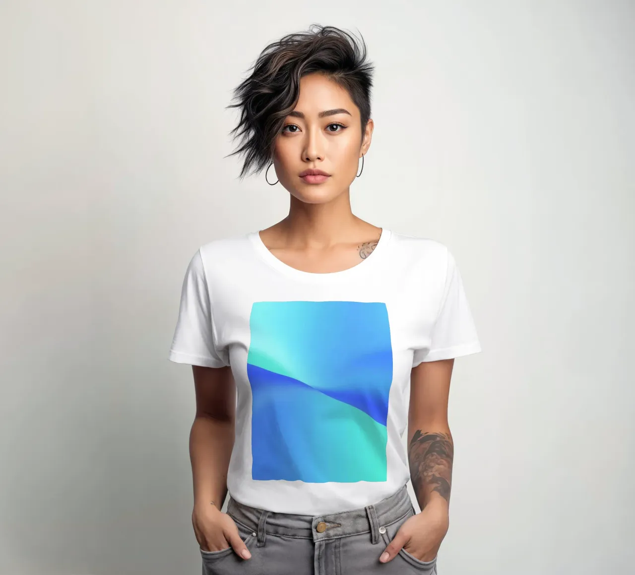 Fluid abstract design in shades of blue with waves women's fitted t-shirt by DesignDoodle
