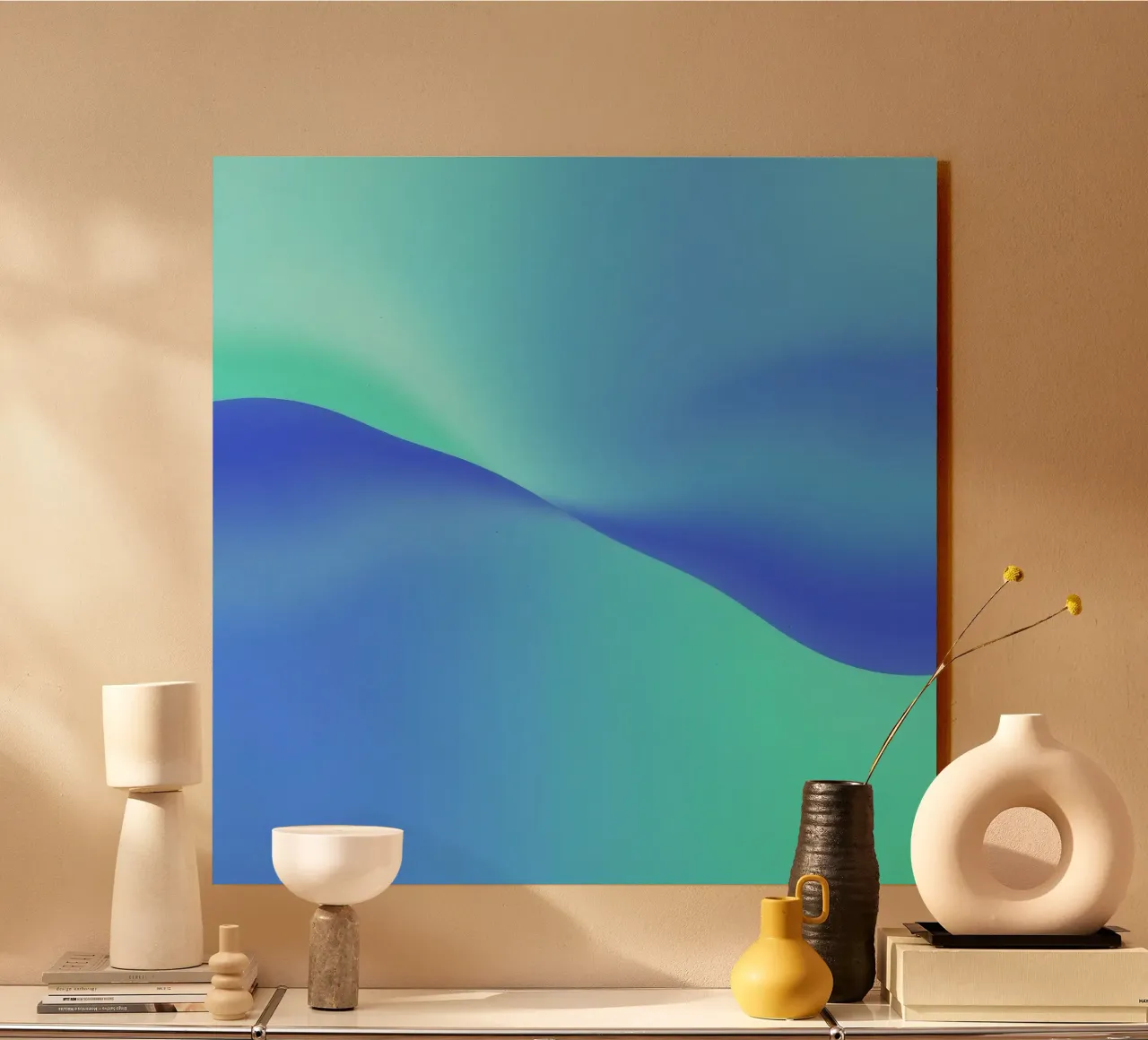 Fluid abstract design in shades of blue with waves alu-dibond by DesignDoodle