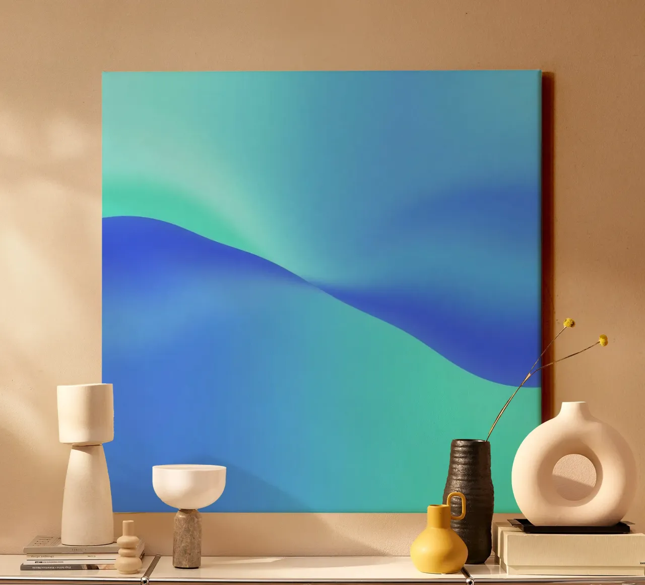 Vloeiend abstract ontwerp in blauwtinten met golven canvas van DesignDoodle