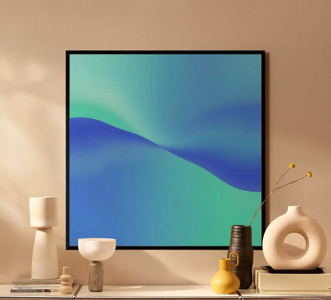 Vloeiend abstract ontwerp in blauwtinten met golven hahnemühle van DesignDoodle