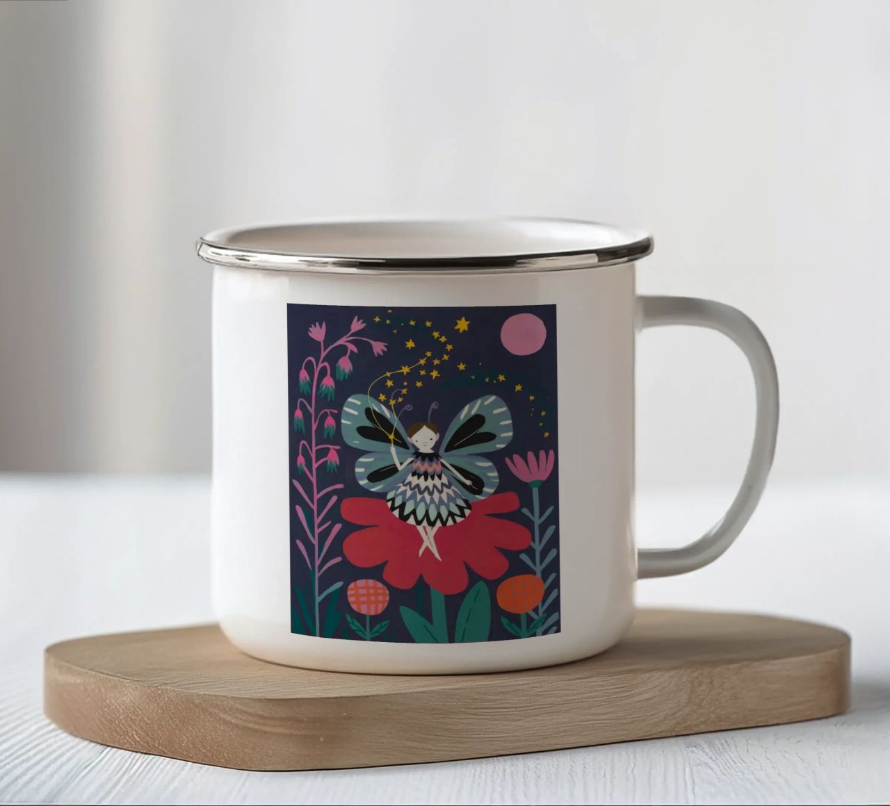Danza delle farfalle celesti tazza in smalto da Ivory Frame