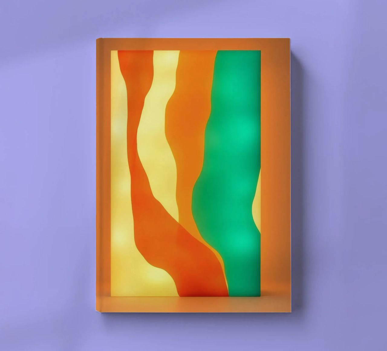 Brightly colored abstract light panel illuminating a warm notebook by DesignDoodle