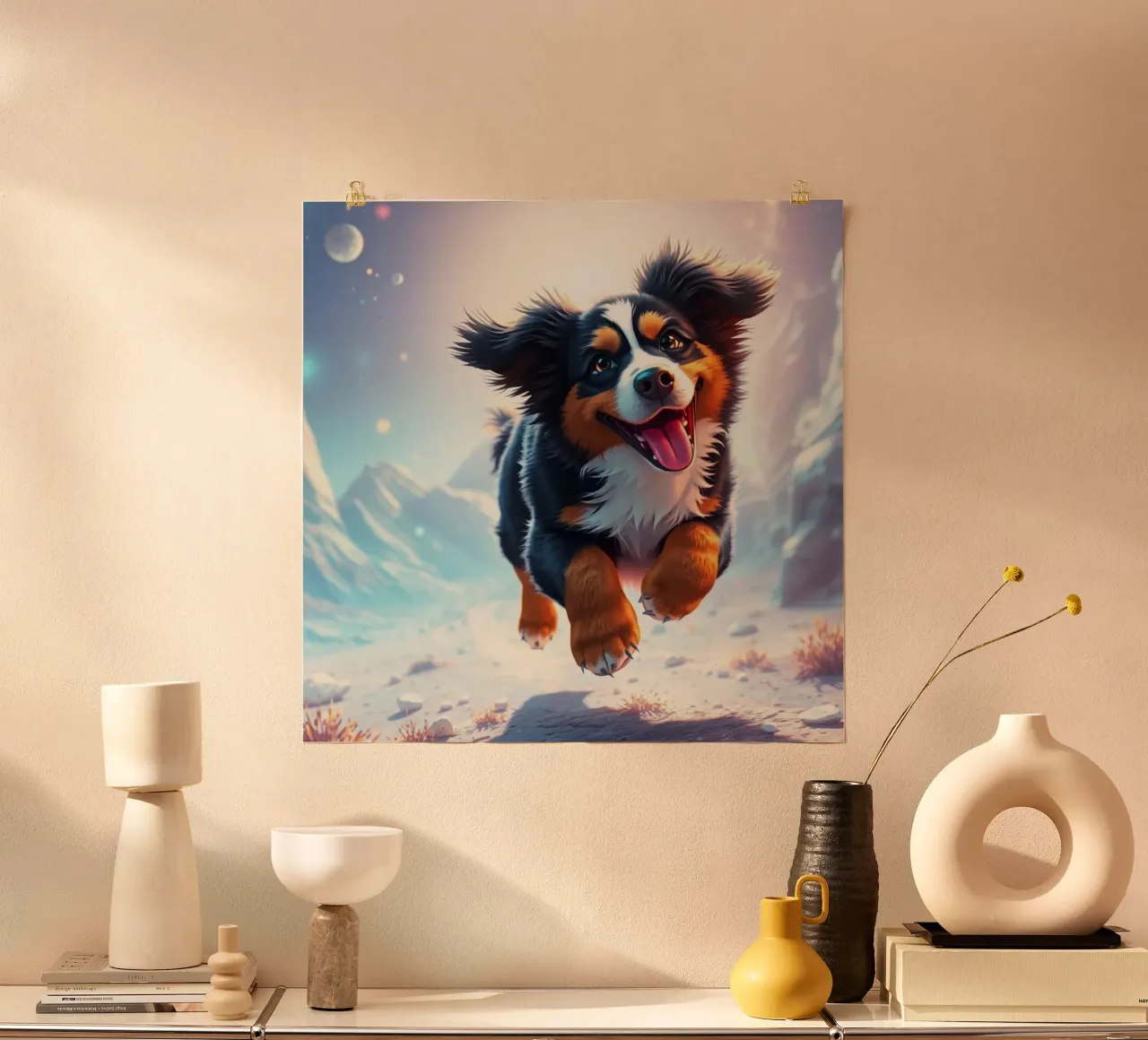 Bellissimo cane da montagna bernese #144 poster con telaio in legno da Yumis.Beargang.and.Me