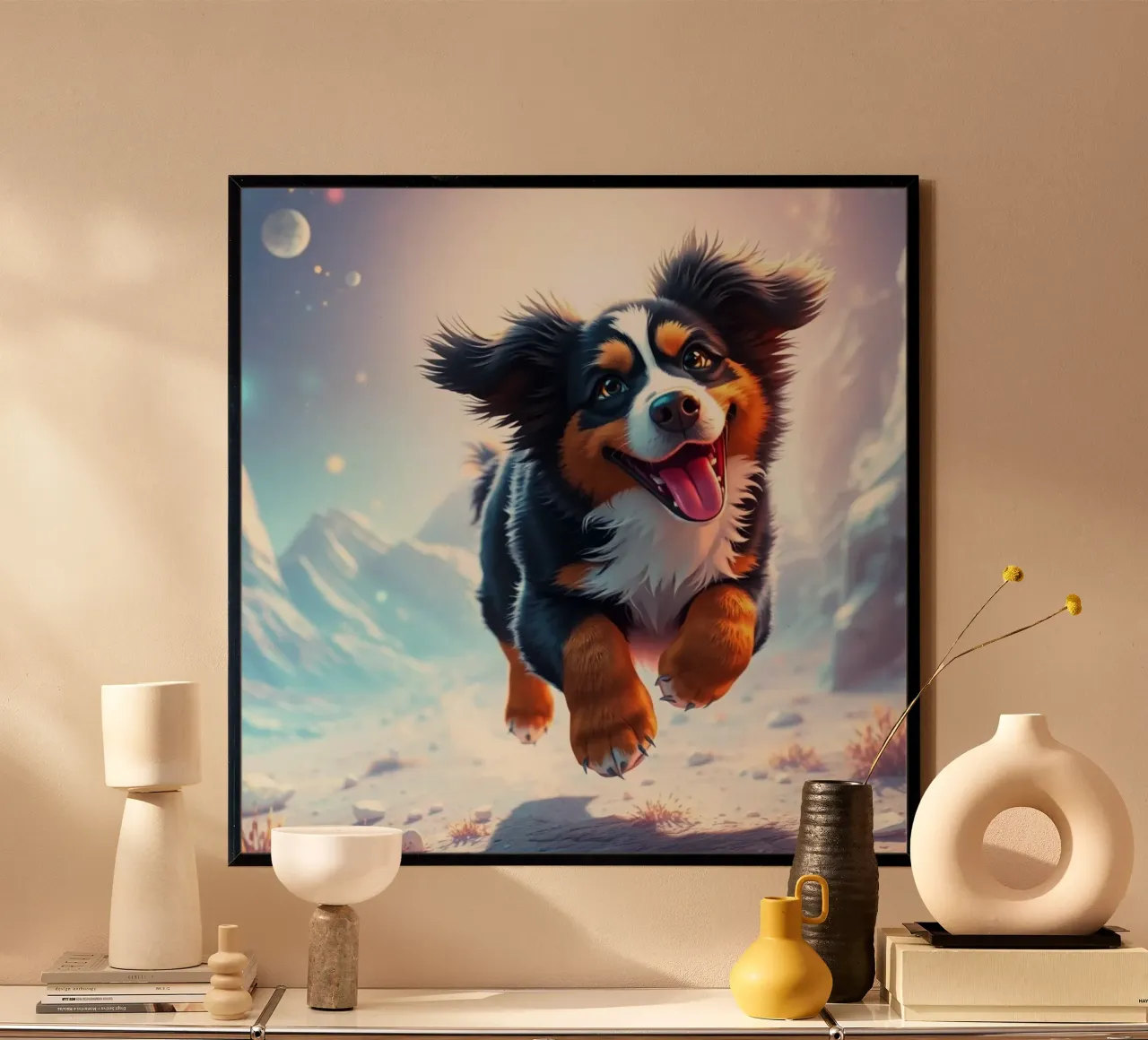 Bellissimo cane da montagna bernese #144 poster con telaio in legno da Yumis.Beargang.and.Me