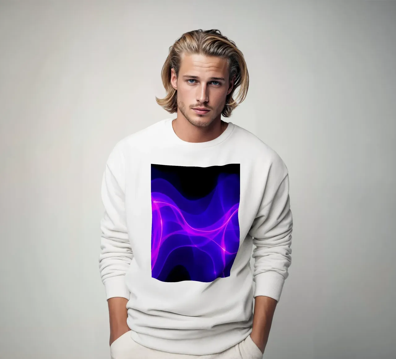 purple light waves create a mesmerizing abstract design sweatshirt by DesignDoodle