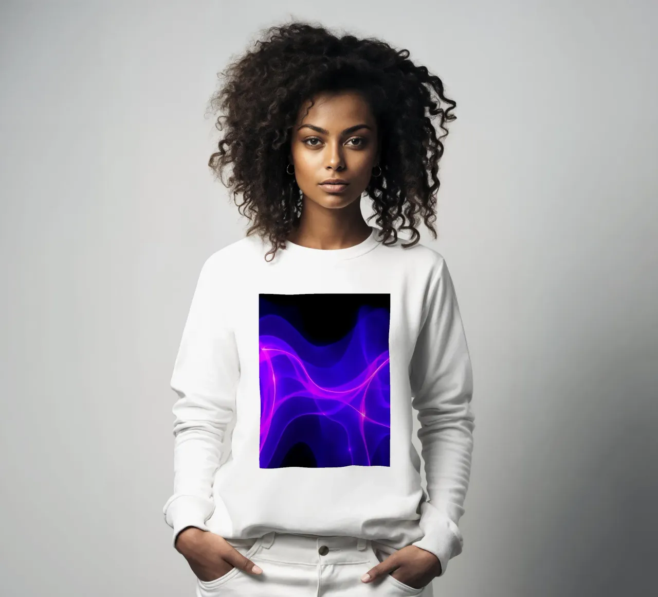 purple light waves create a mesmerizing abstract design sweatshirt by DesignDoodle
