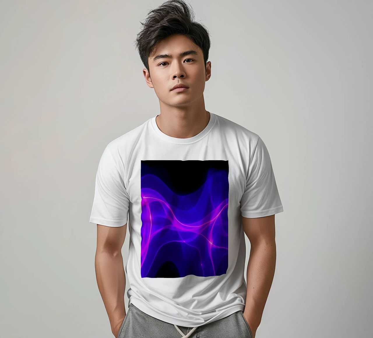 purple light waves create a mesmerizing abstract design t-shirt by DesignDoodle