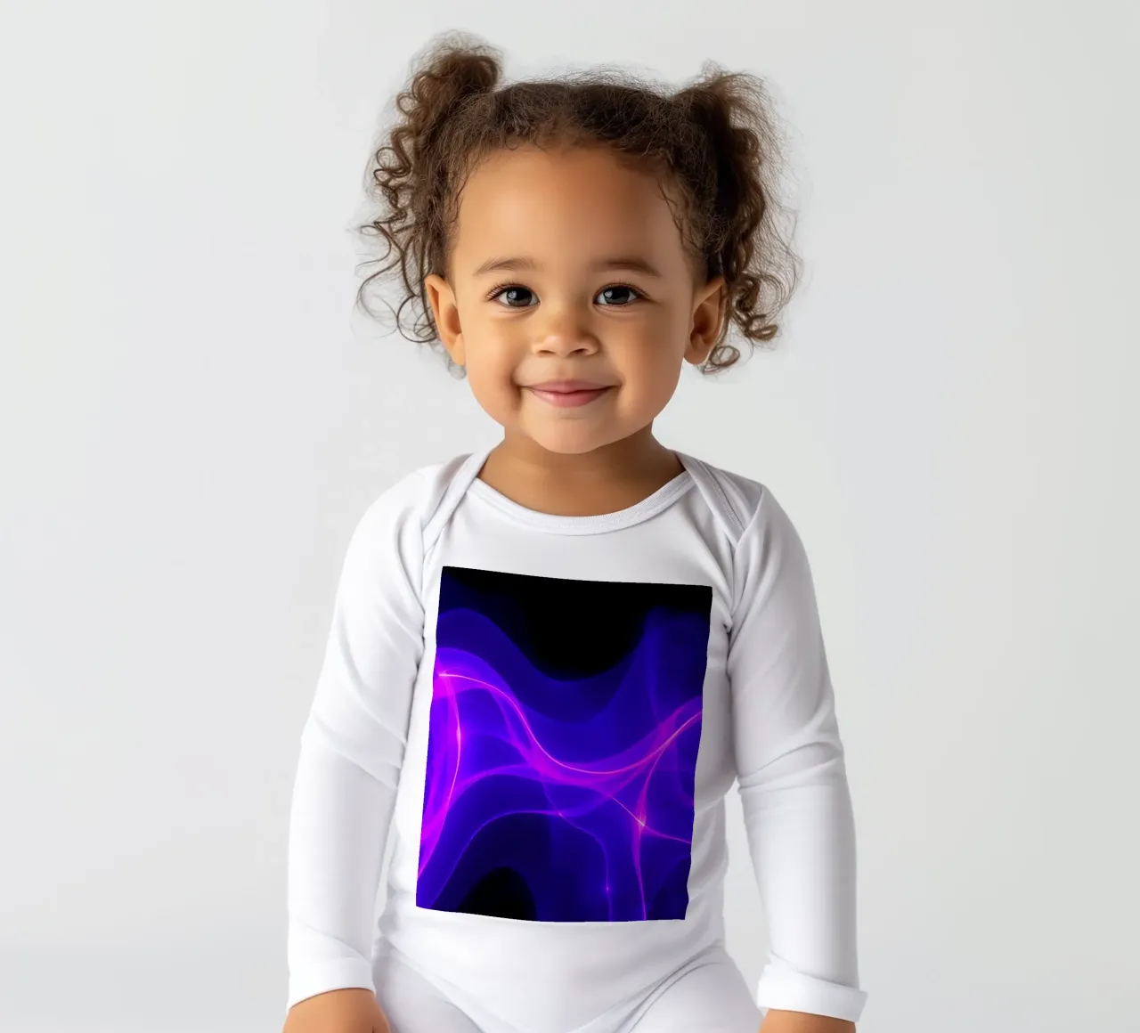 purple light waves create a mesmerizing abstract design long-sleeve baby romper by DesignDoodle