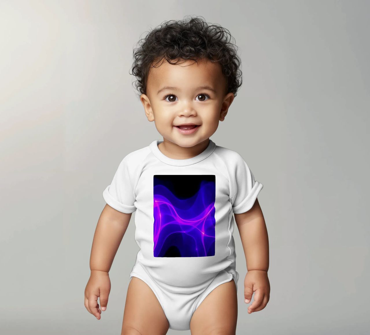 purple light waves create a mesmerizing abstract design short-sleeve baby romper by DesignDoodle