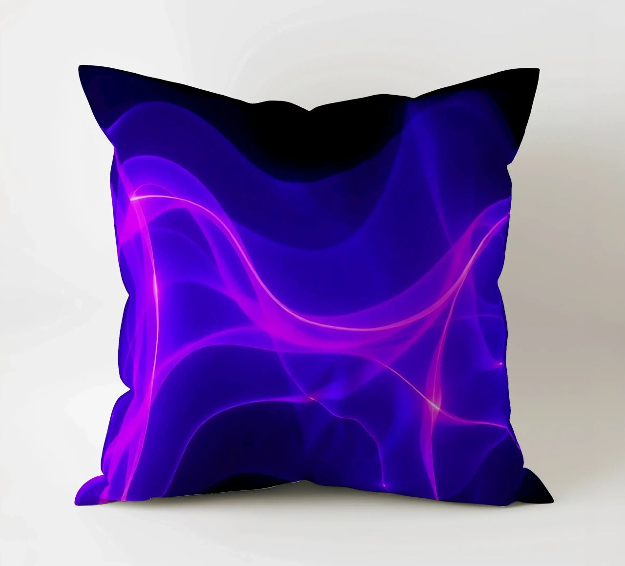 purple light waves create a mesmerizing abstract design decorative cushion by DesignDoodle