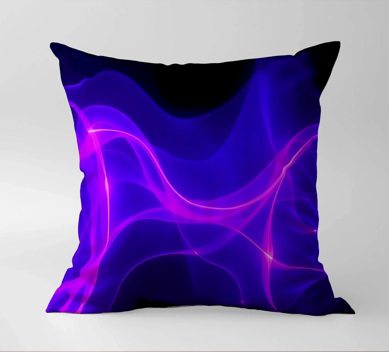 purple light waves create a mesmerizing abstract design decorative cushion by DesignDoodle