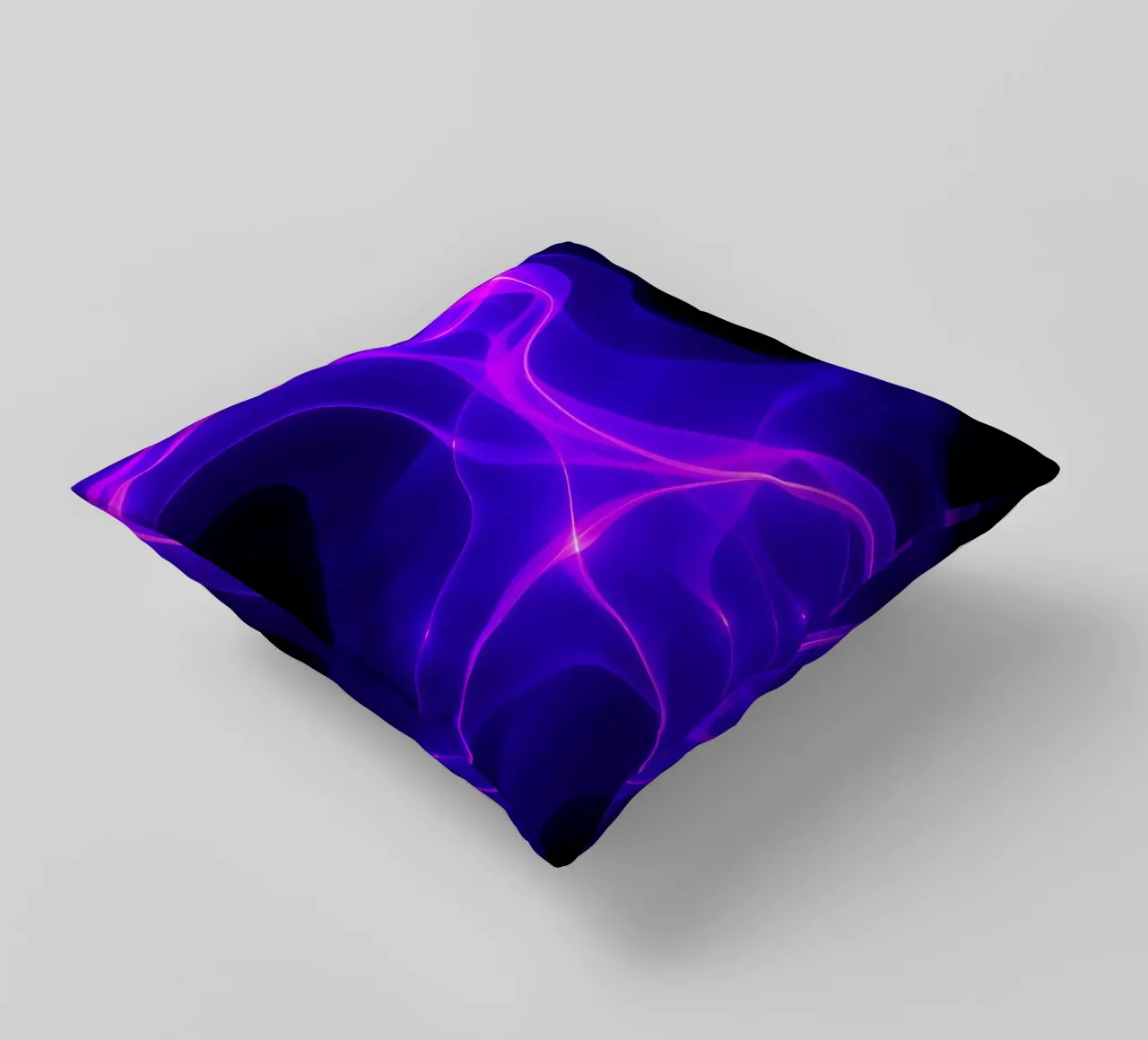 des ondes lumineuses violettes créent un motif abstrait hypnotique coussin de DesignDoodle