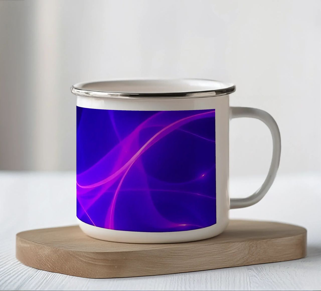 purple light waves create a mesmerizing abstract design enamel mug by DesignDoodle