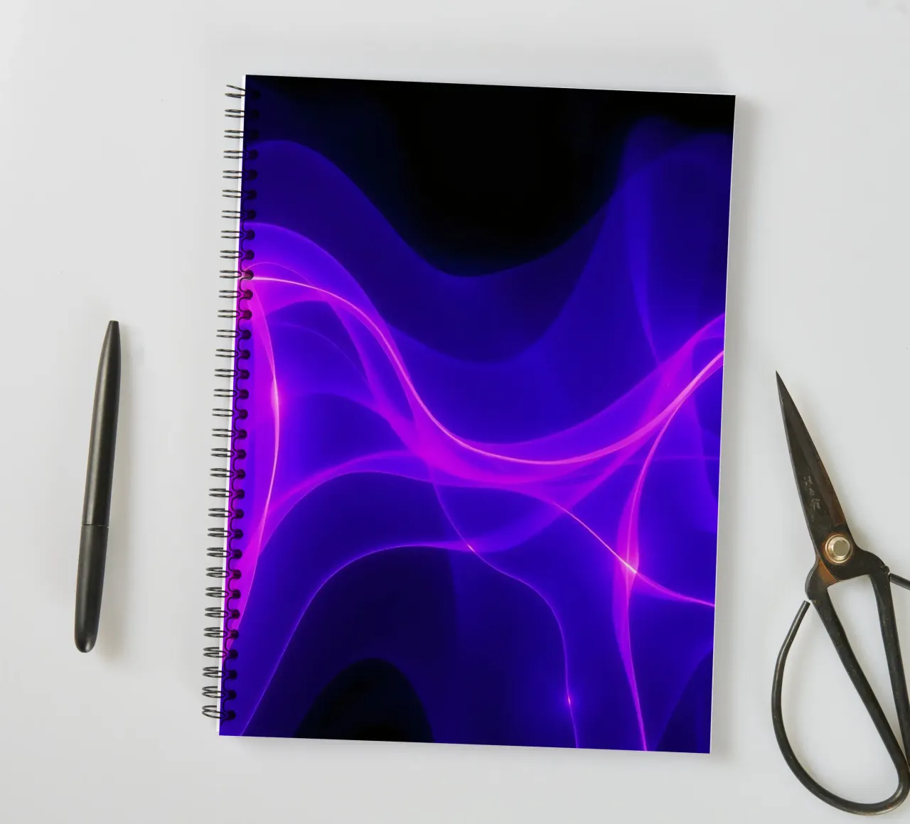 purple light waves create a mesmerizing abstract design spiral notebook by DesignDoodle