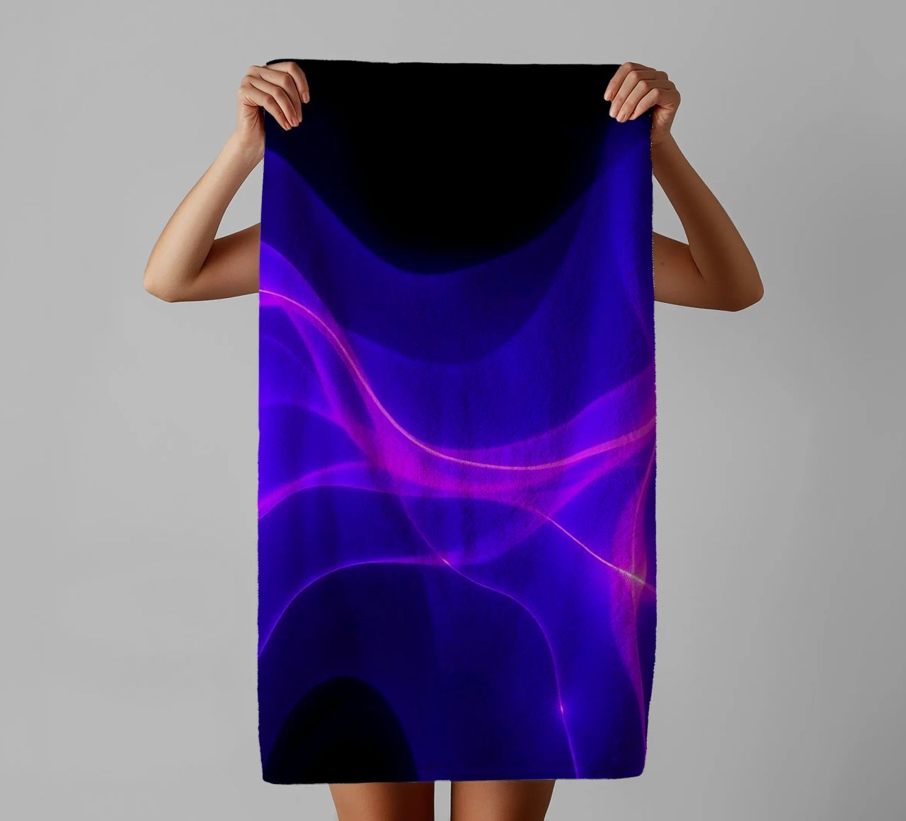 purple light waves create a mesmerizing abstract design towel by DesignDoodle