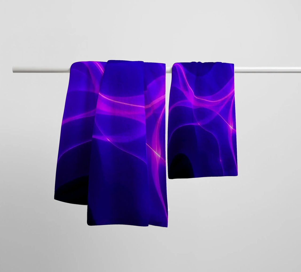 purple light waves create a mesmerizing abstract design towel by DesignDoodle