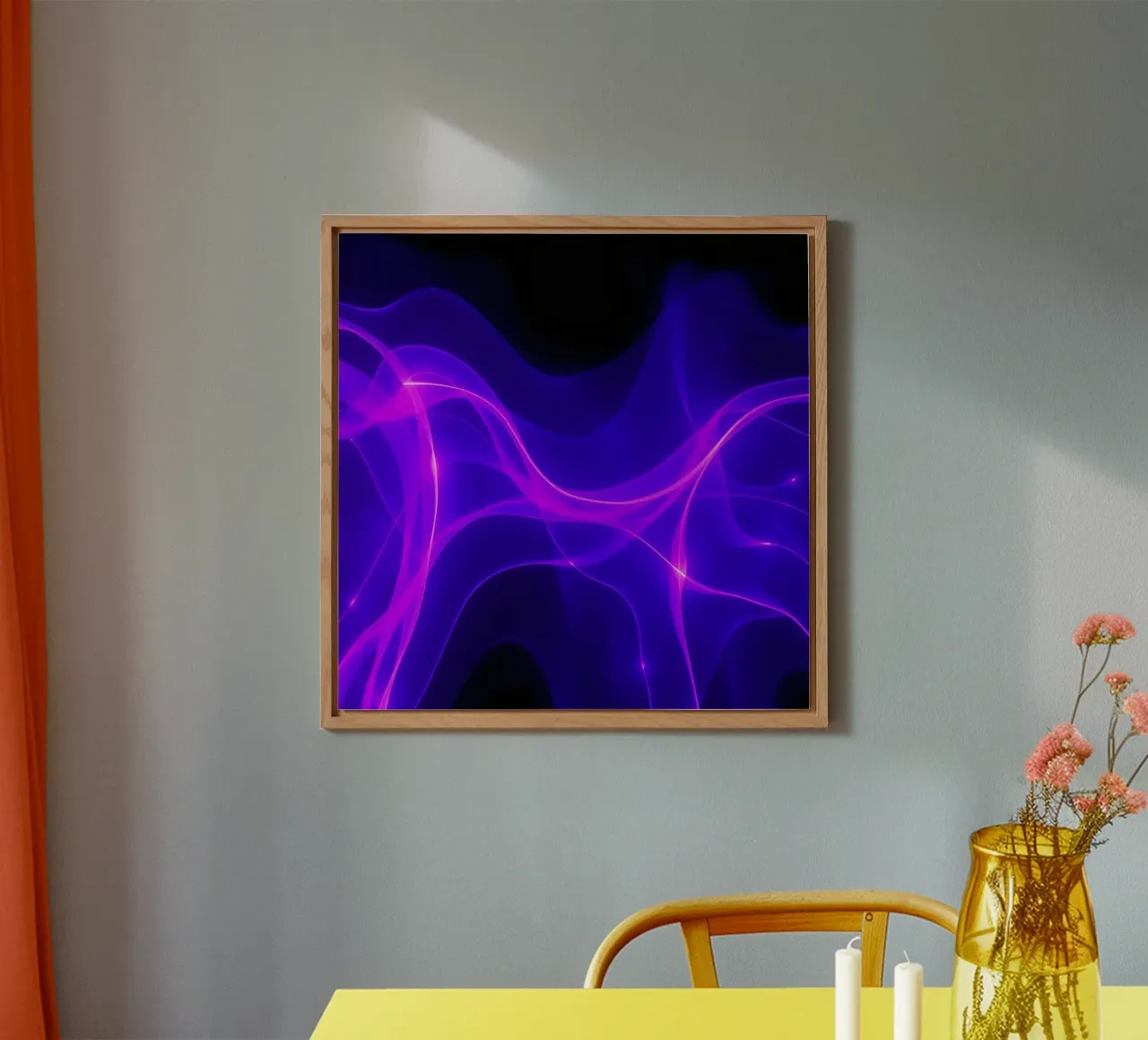 purple light waves create a mesmerizing abstract design alu-dibond by DesignDoodle