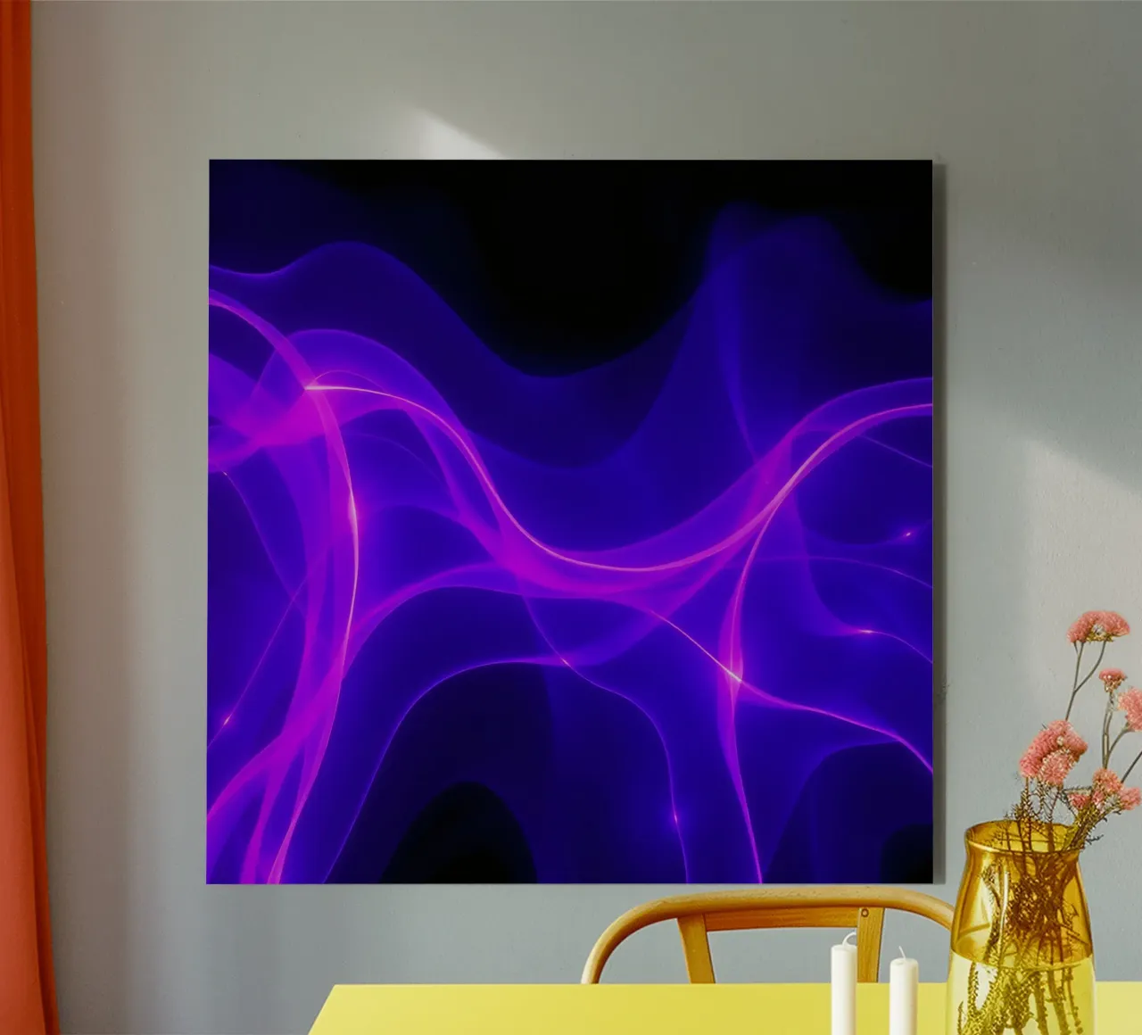 purple light waves create a mesmerizing abstract design alu-dibond by DesignDoodle