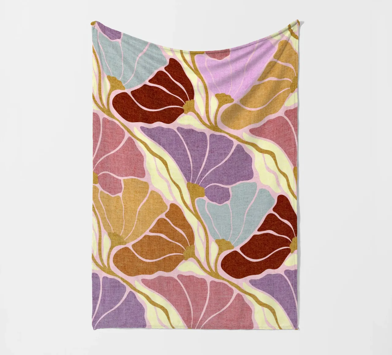 Floreale organico e tenue - ispirazione Art Nouveau e Japandi coperta in pile da Dominique Vari