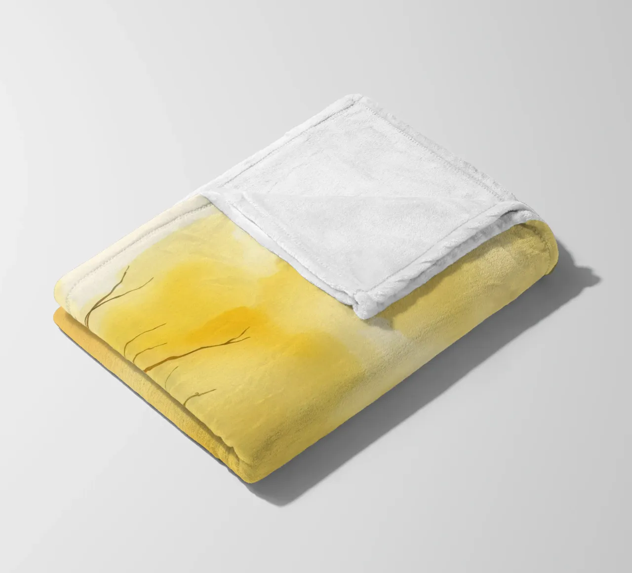 tree against a warm yellow background in a watercolor art fleece blanket by DesignDoodle