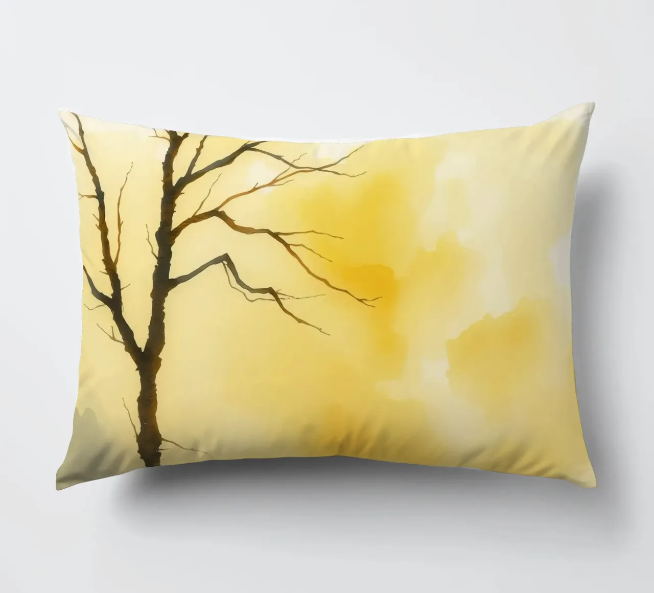 albero su uno sfondo giallo caldo in un acquerello d'arte cuscino da DesignDoodle