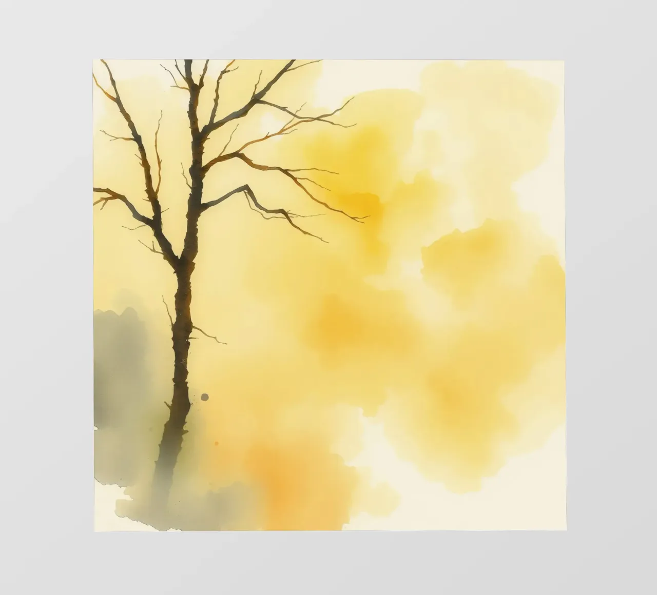 arbre sur un fond jaune chaud dans une aquarelle d'art papier peint photo de DesignDoodle
