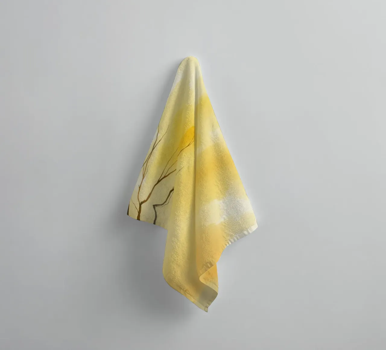 tree against a warm yellow background in a watercolor art towel by DesignDoodle