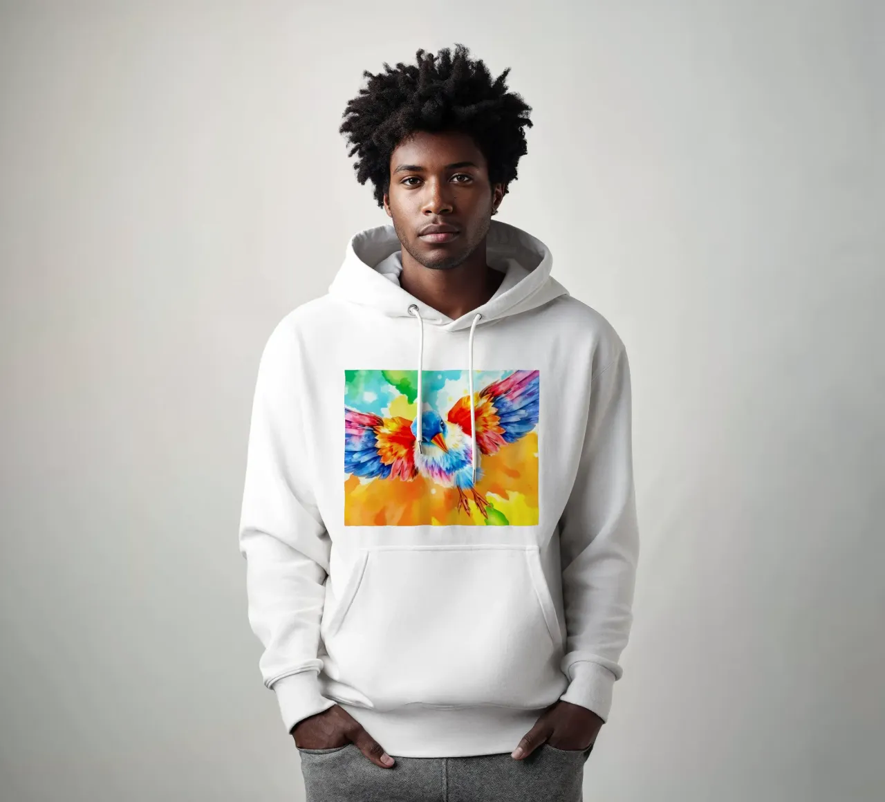 Uccello colorato in volo con ali vibranti e colori vivaci felpa con cappuccio da DesignDoodle