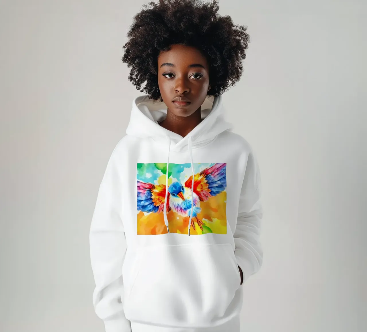 Uccello colorato in volo con ali vibranti e colori vivaci felpa con cappuccio da DesignDoodle