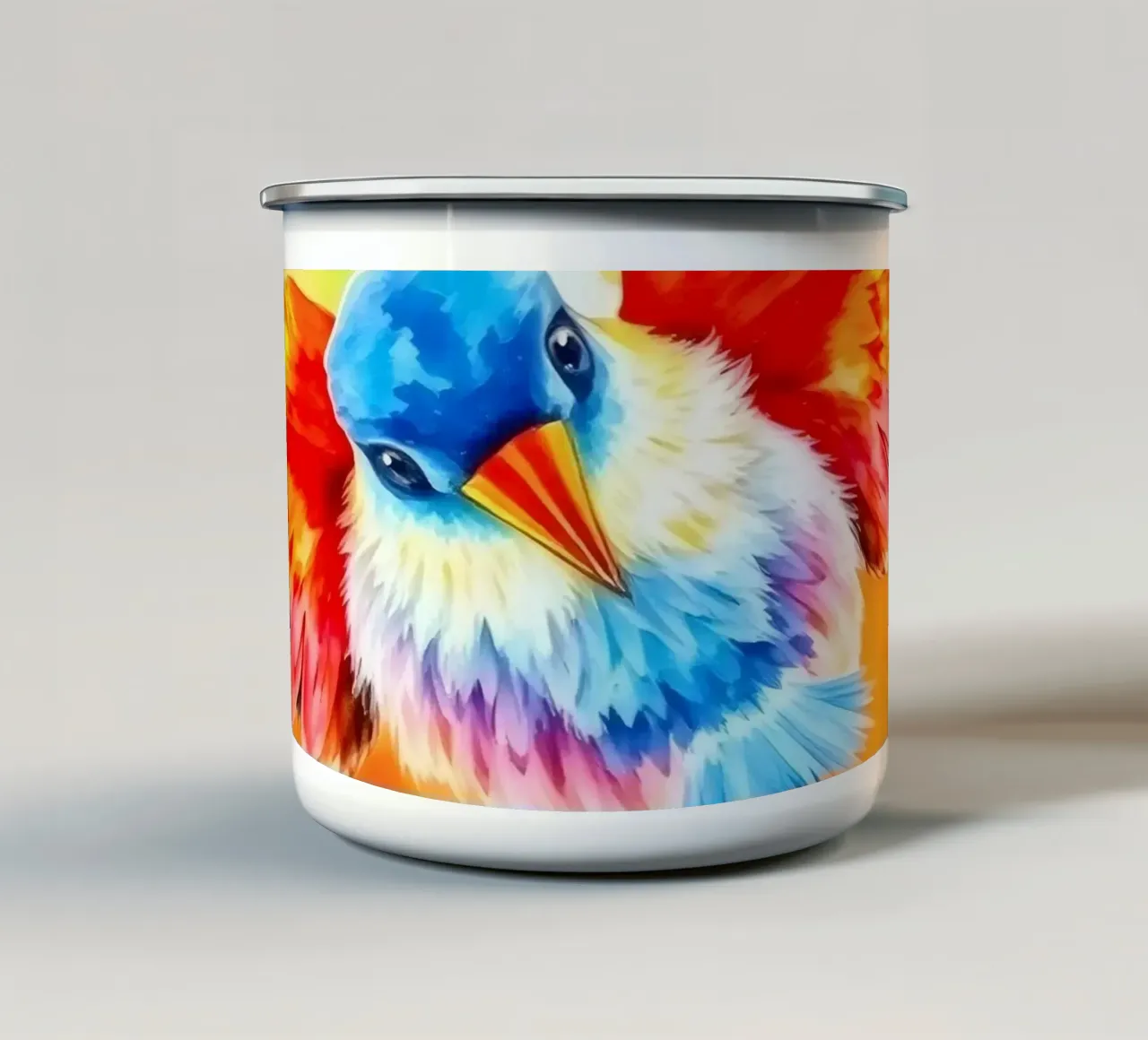 Uccello colorato in volo con ali vibranti e colori vivaci tazza in smalto da DesignDoodle