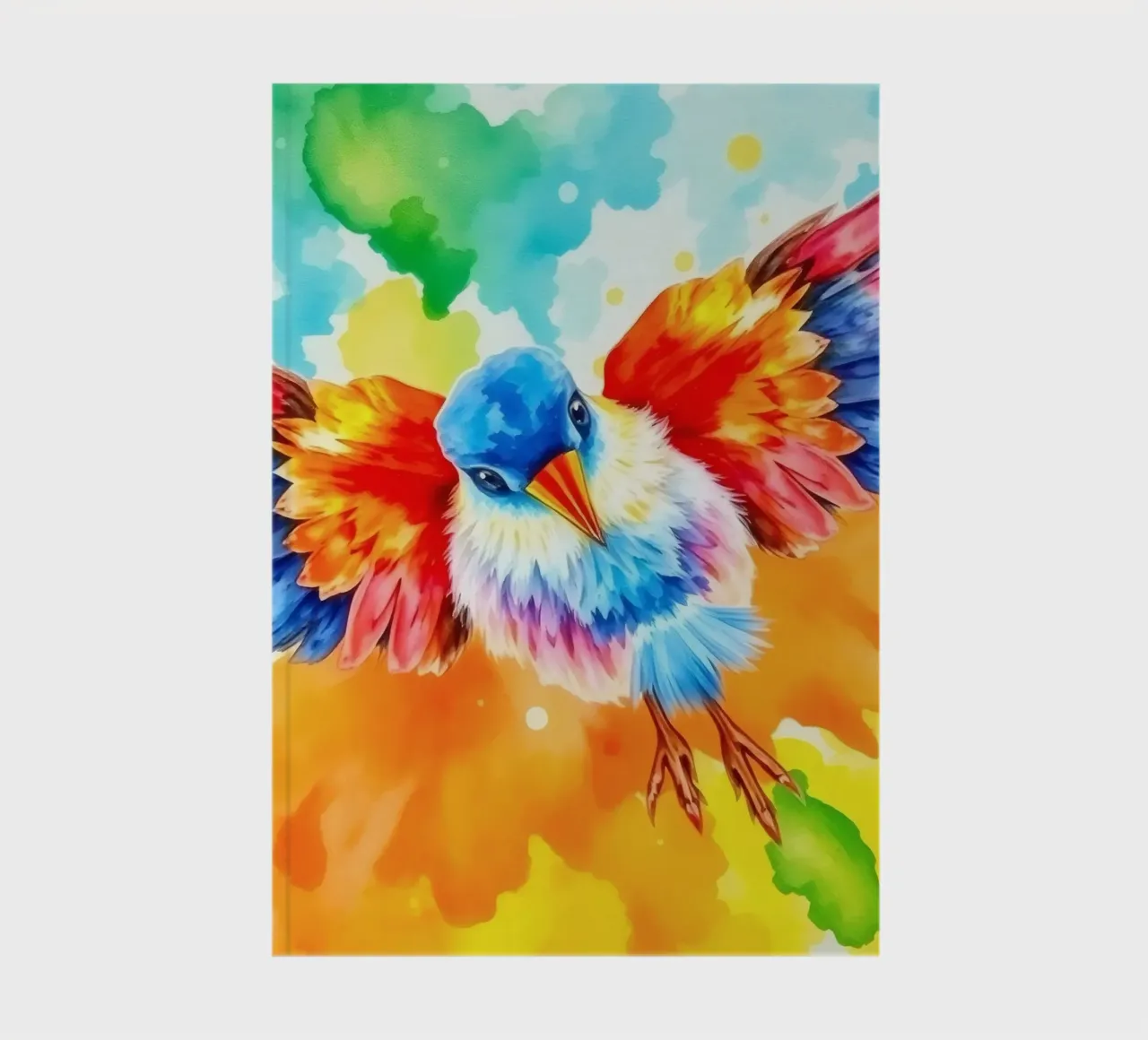 Uccello colorato in volo con ali vibranti e colori vivaci diario da DesignDoodle