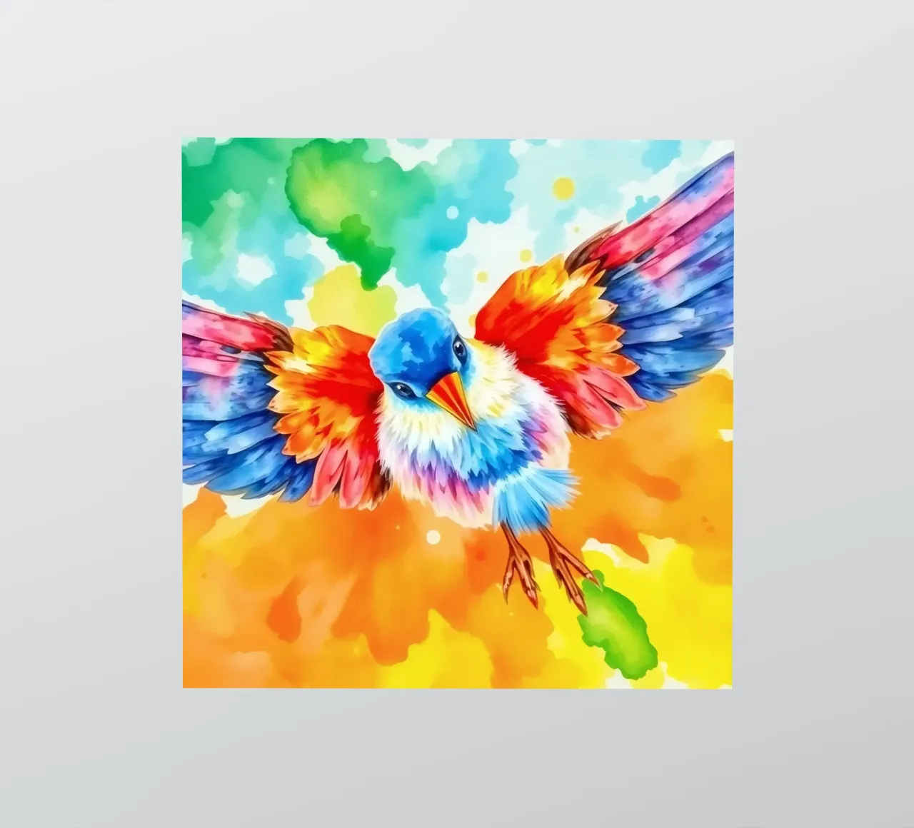 Colorful bird in flight with vibrant wings and bright colors sticker by DesignDoodle