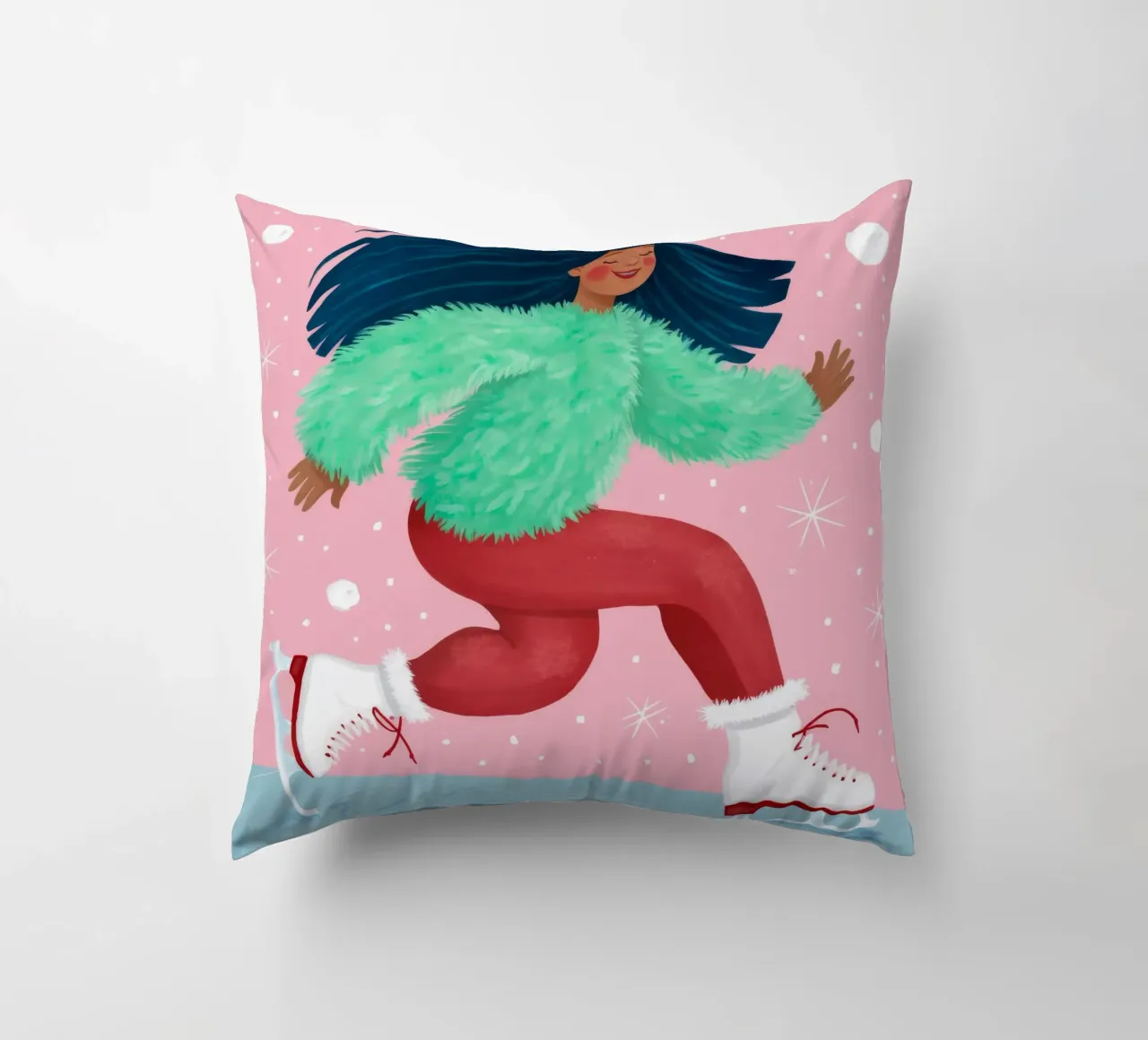 Scivolare con gioia in inverno cuscino da Ivory Frame