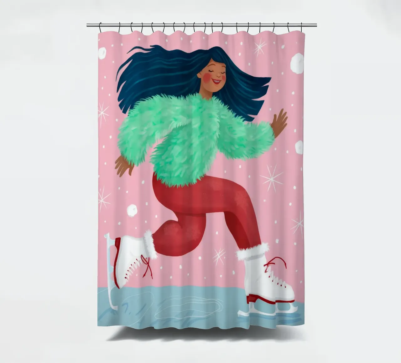 Scivolare con gioia in inverno tenda da doccia da Ivory Frame