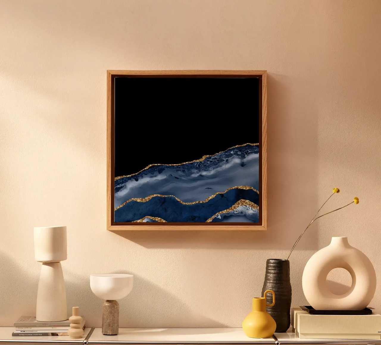 Navy & Gold Agate Texture 17 canvas with Floater frame by Gemstone Textures