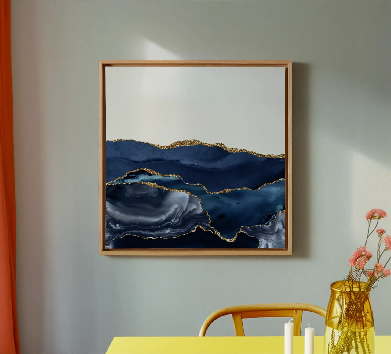 Navy & Gold Agate Texture 21 canvas with Floater frame by Gemstone Textures