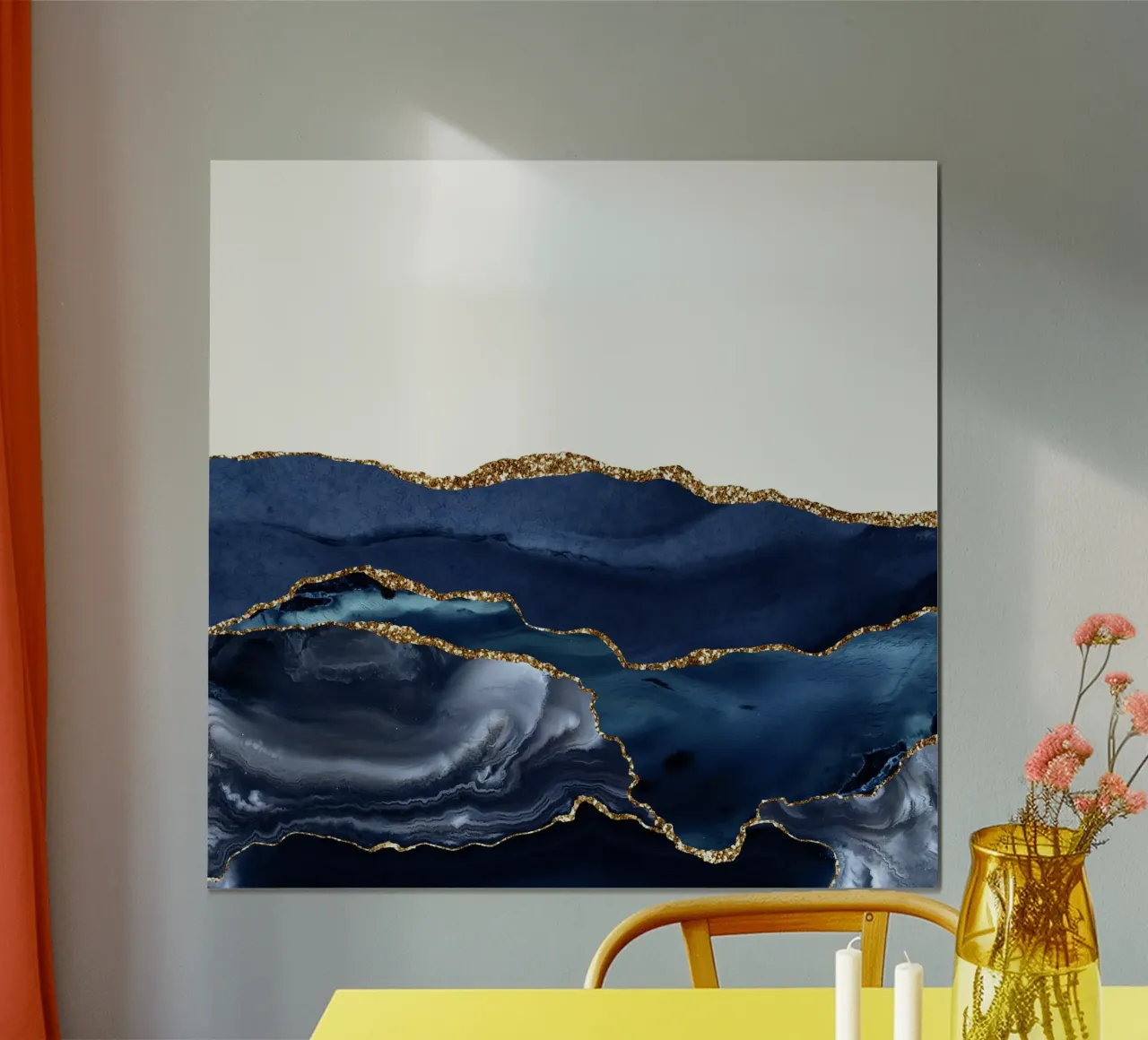 Texture agata marina e oro 21 poster con telaio in alluminio da Gemstone Textures