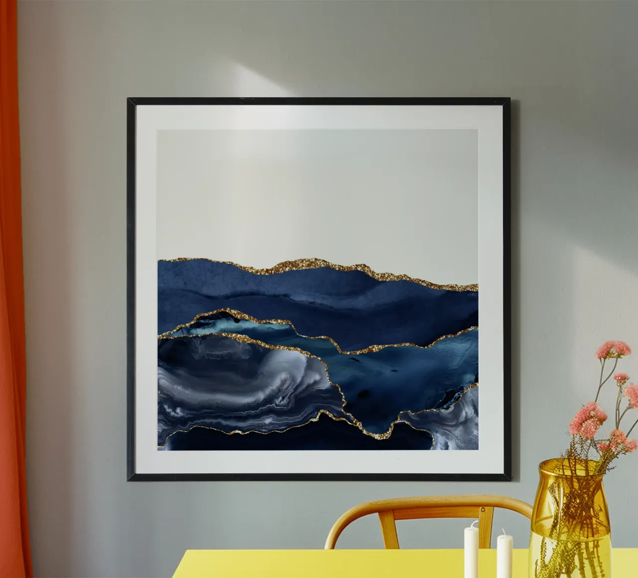 Texture agata marina e oro 21 poster con telaio in alluminio da Gemstone Textures