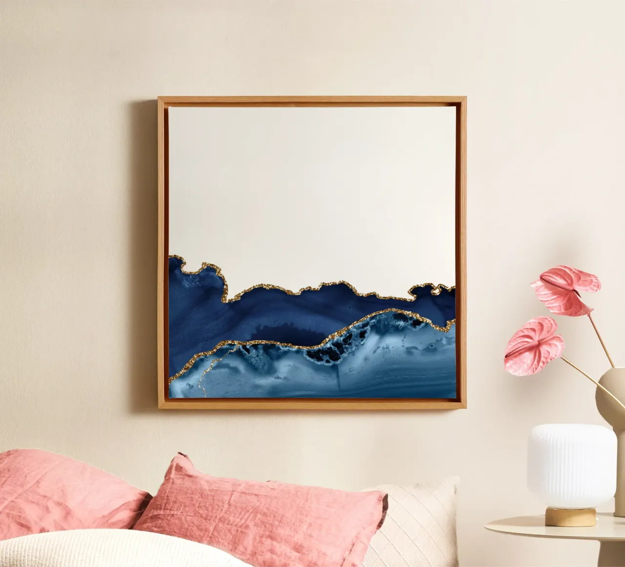 Navy & Gold Agate Texture 26 canvas with Floater frame by Gemstone Textures