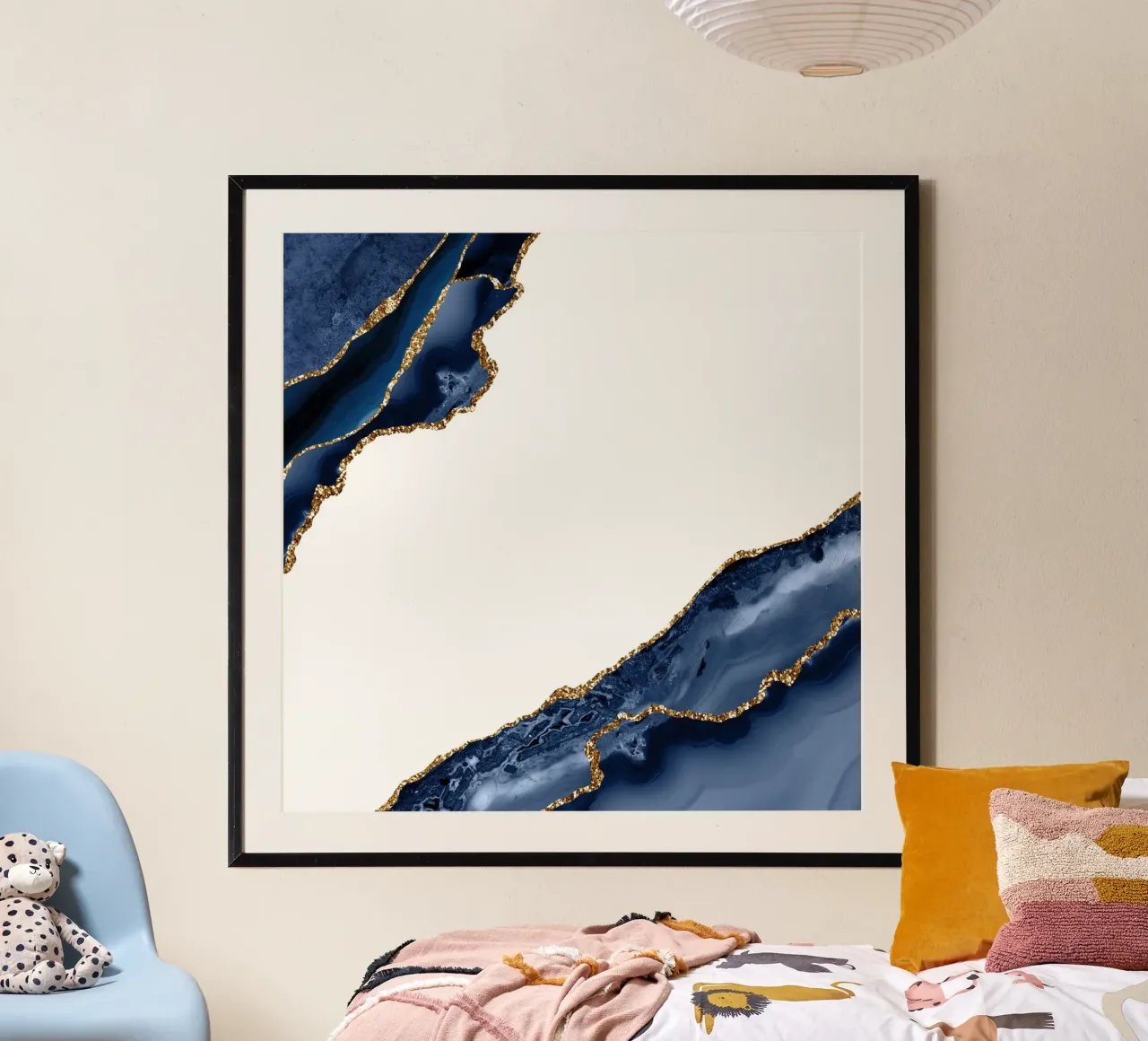 Marineblau & Gold Achatstruktur 27 Poster mit Aluminium Rahmen von Gemstone Textures
