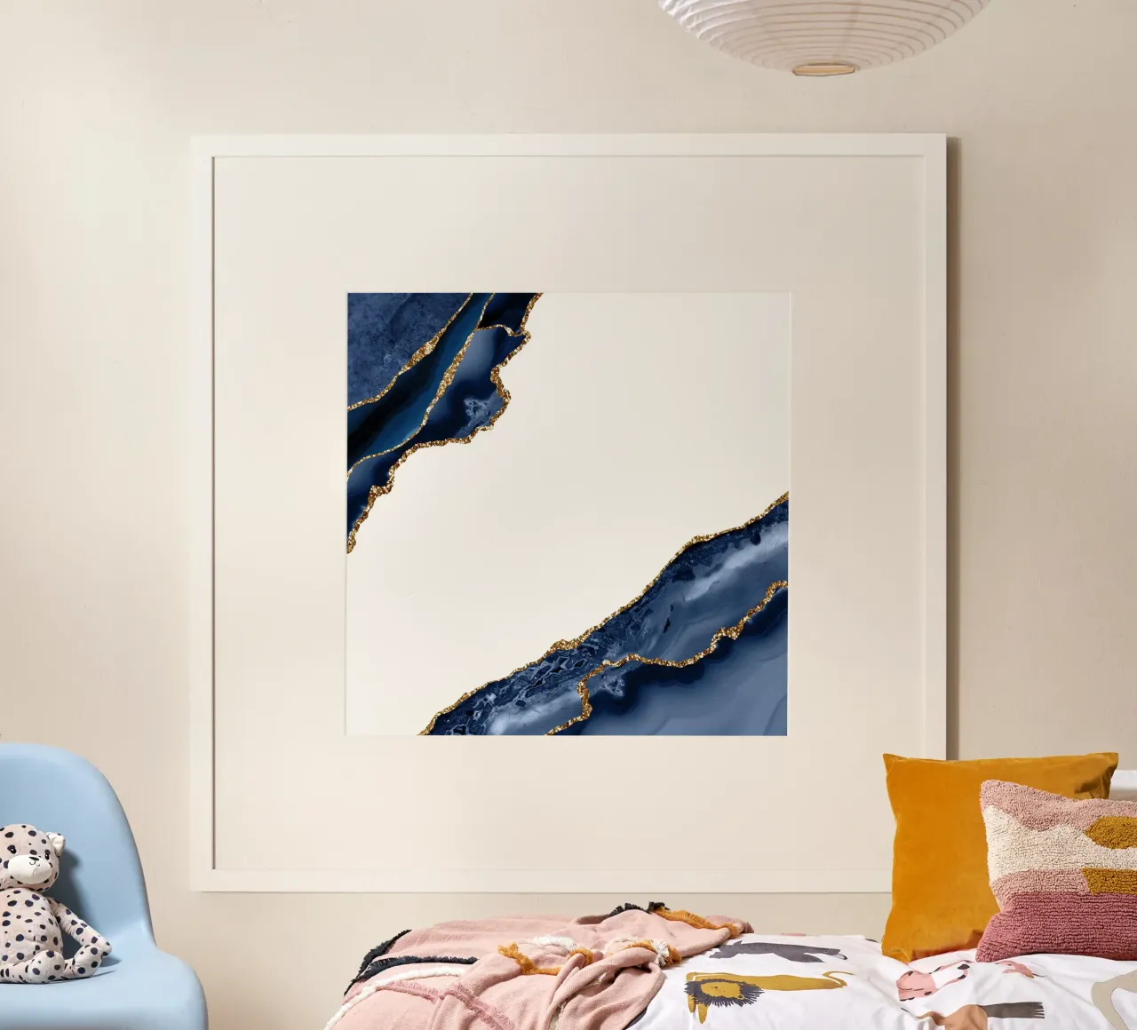 Marineblau & Gold Achatstruktur 27 Poster mit Aluminium Rahmen von Gemstone Textures