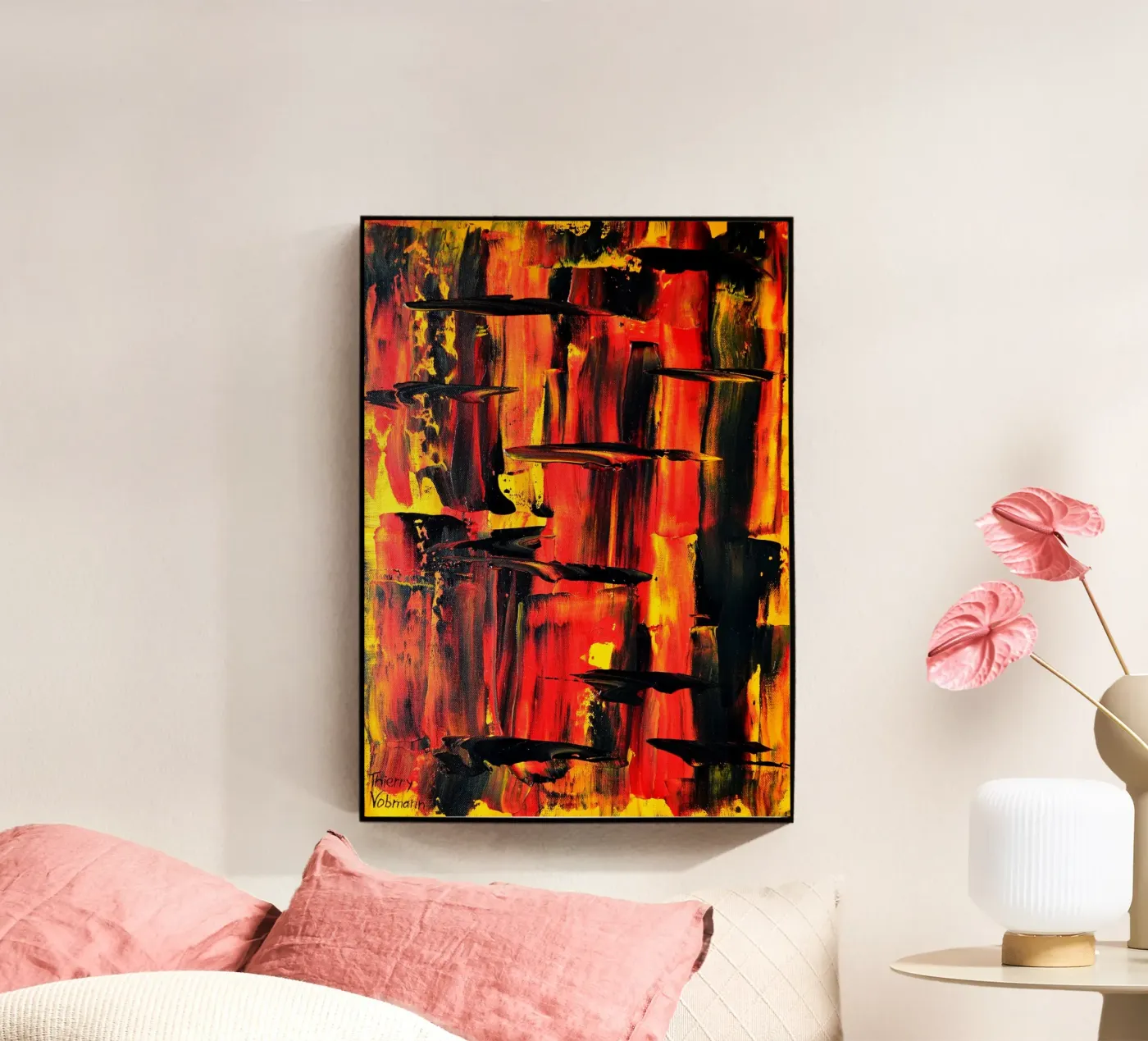 FIRE NIGHT acryl van Thierry Vobmann Abstract painting