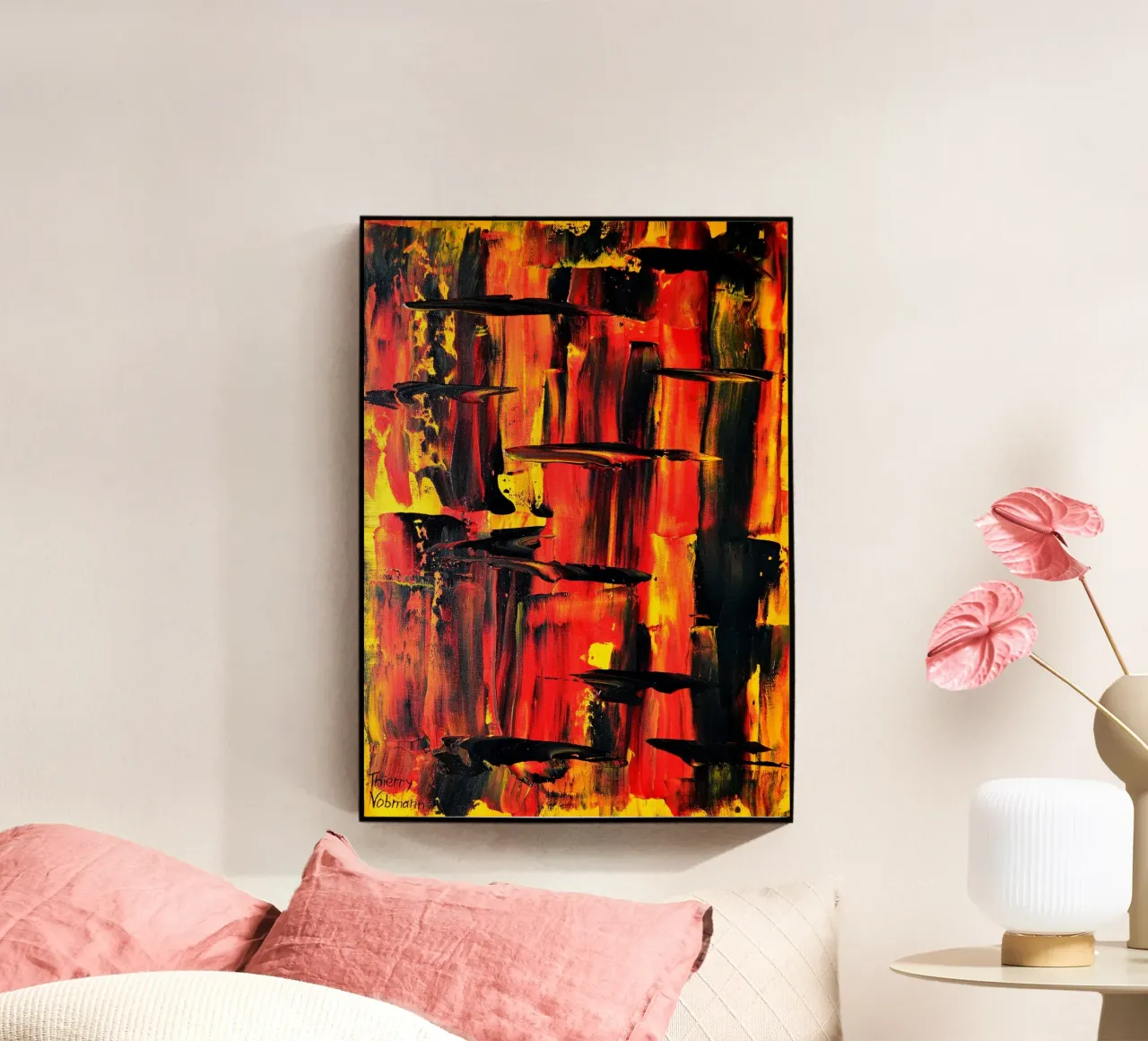FIRE NIGHT acryl van Thierry Vobmann Abstract painting