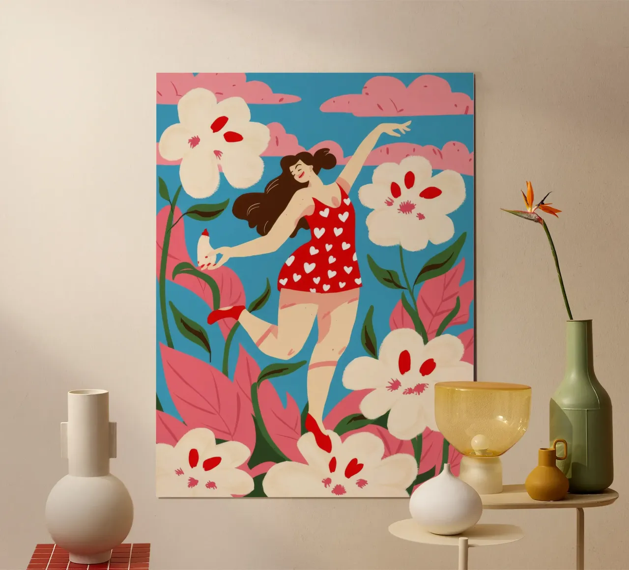 Vreugdevolle bloemendans poster met kunststof frame van Ivory Frame