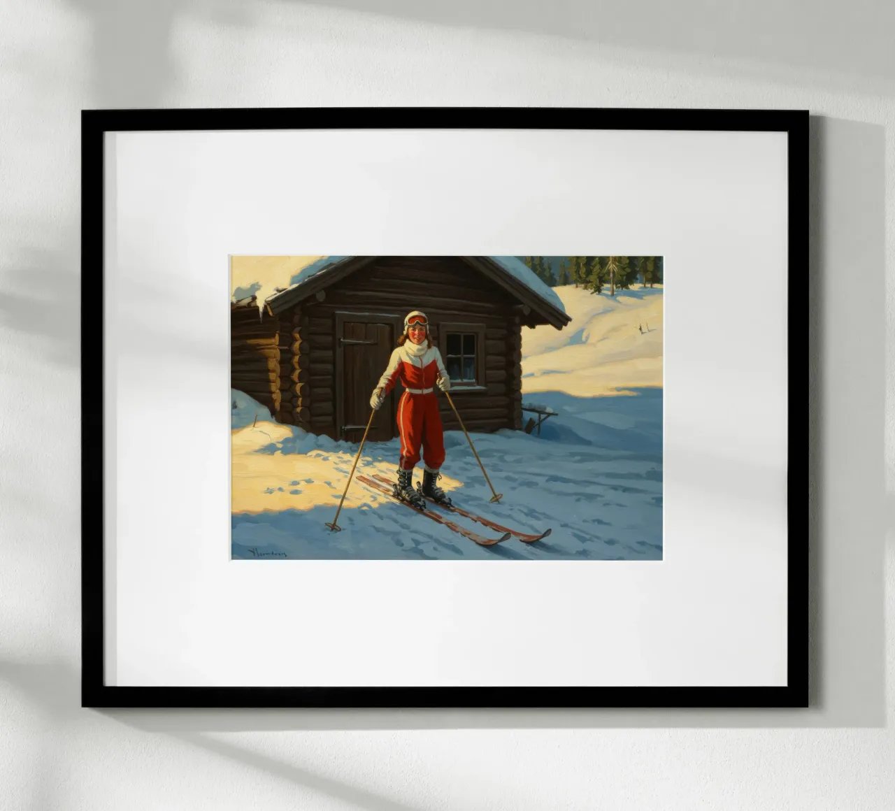 Ragazza sciatrice vintage poster con telaio in legno da Art Center