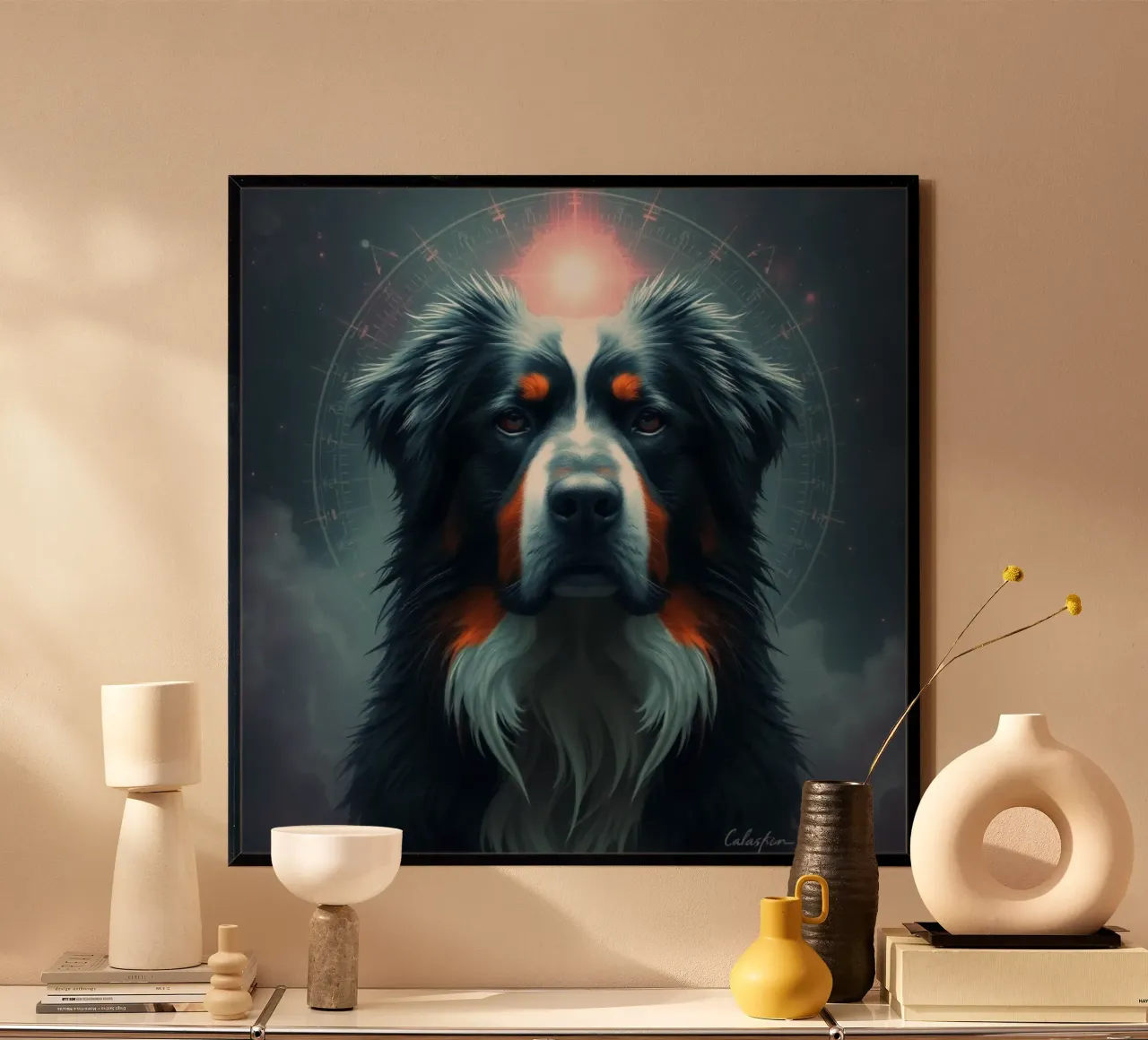 Bellissimo cane da montagna bernese #149 poster con telaio in legno da Yumis.Beargang.and.Me