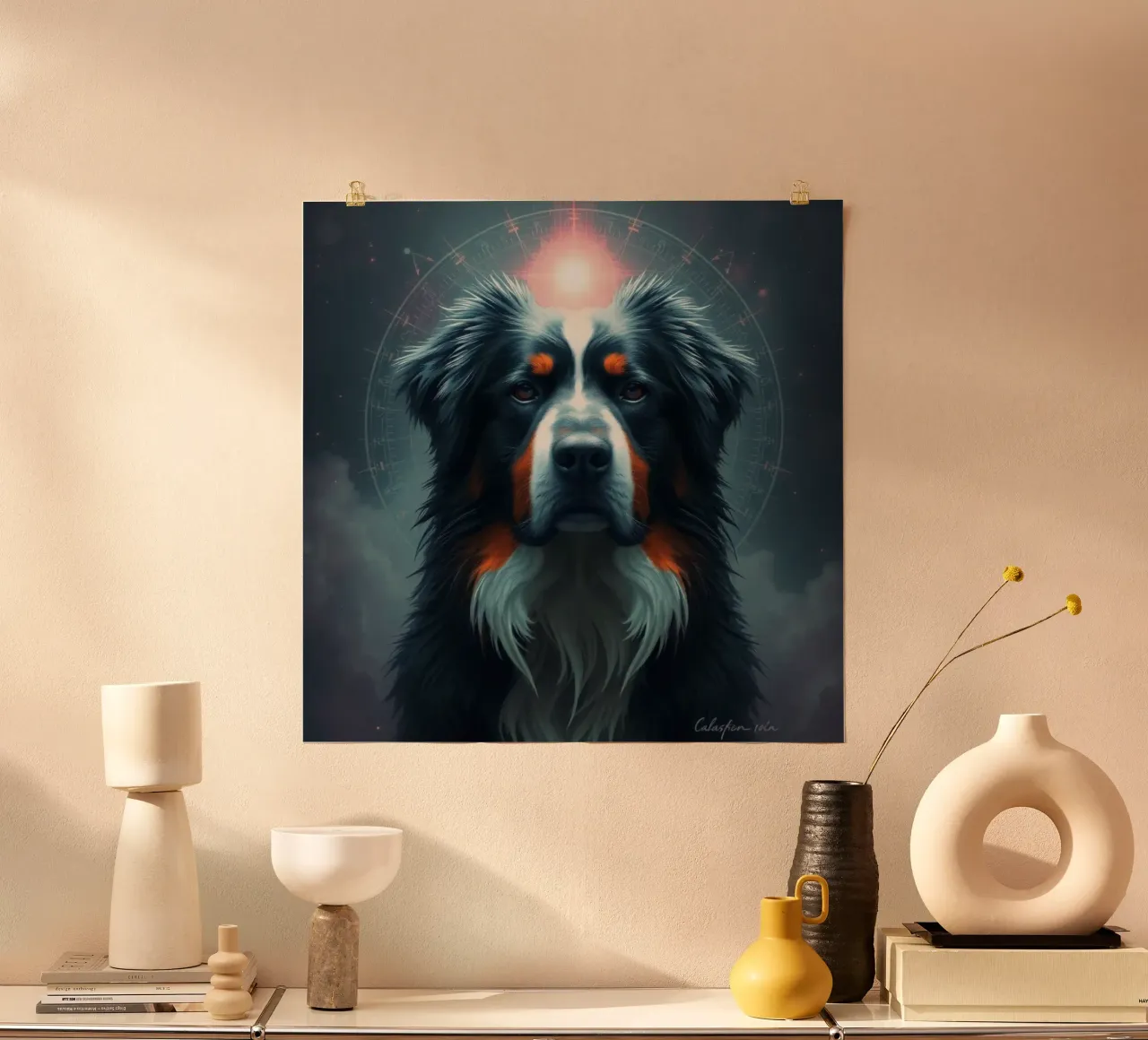 Bellissimo cane da montagna bernese #149 poster con telaio in legno da Yumis.Beargang.and.Me